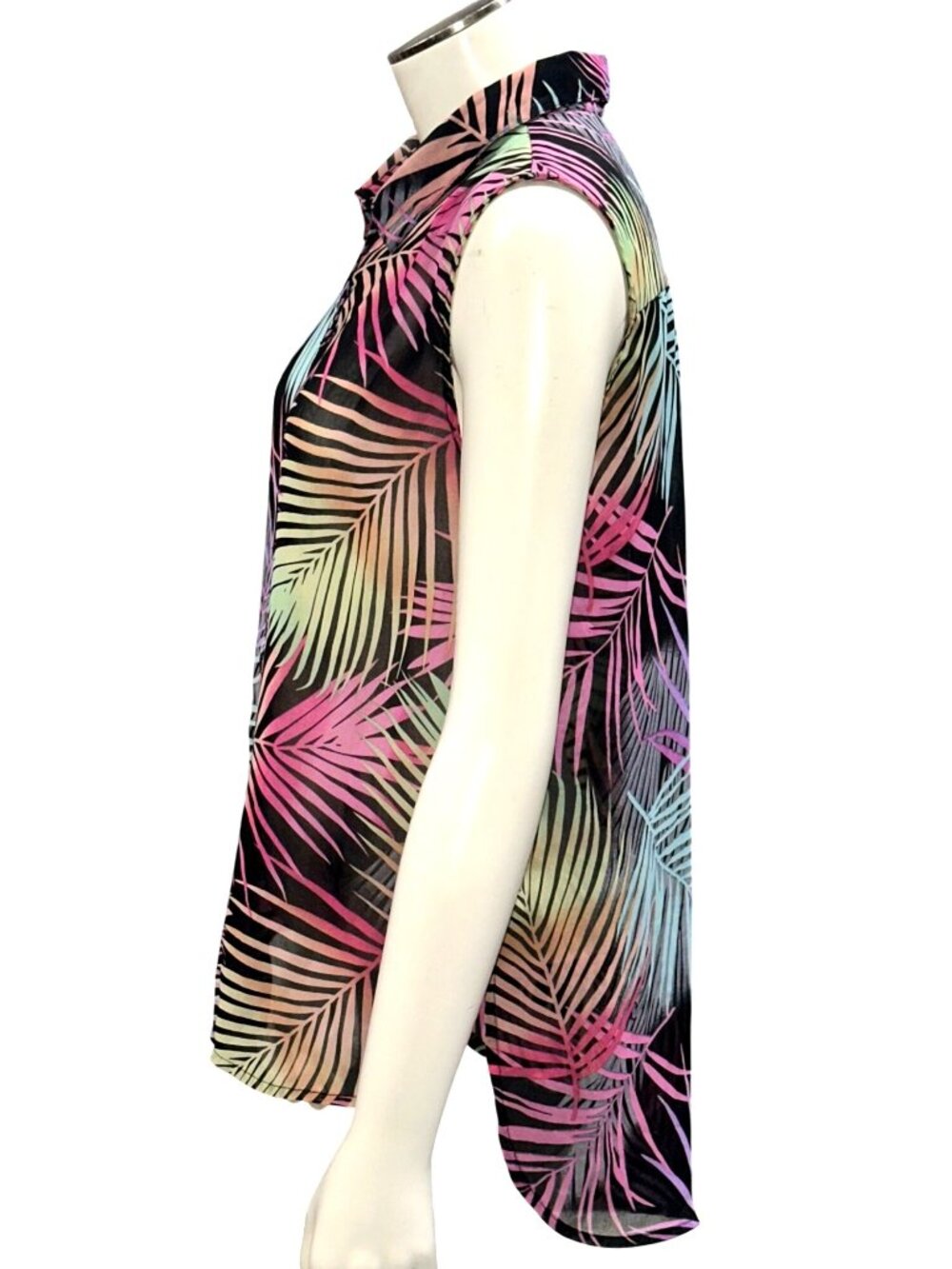 Forever 21 Size S Black Multicolor Tropical Sleeveless Blouse Resortcore Coastal - Picture 3 of 12